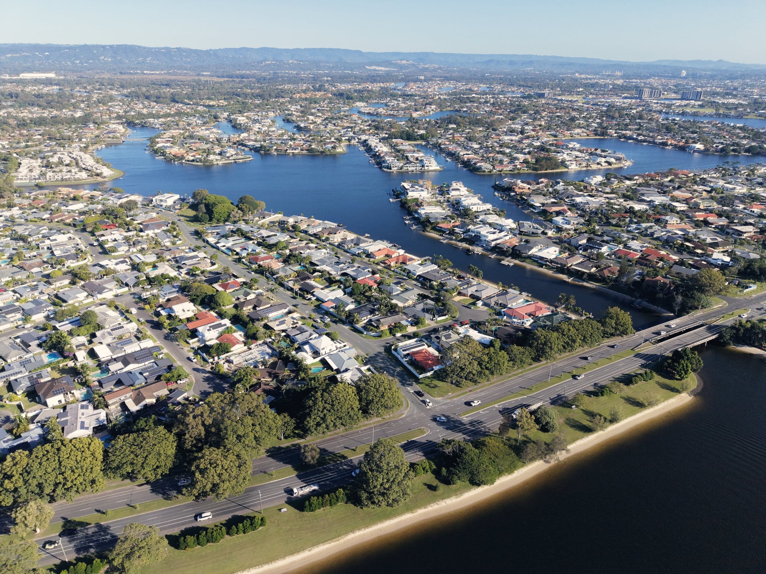 Aerial of Mermaid Waters and its canals